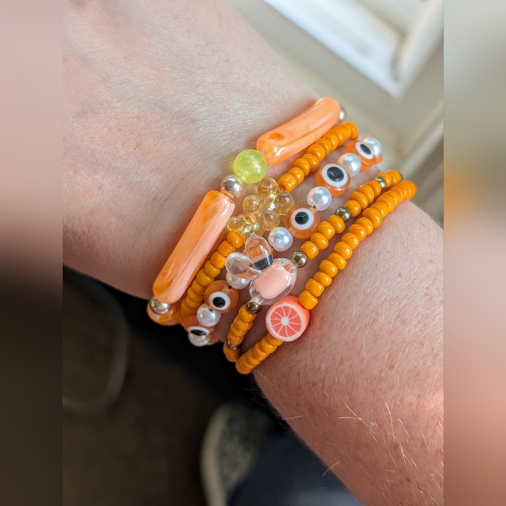 Orange Beaded Bracelet Set Of 5